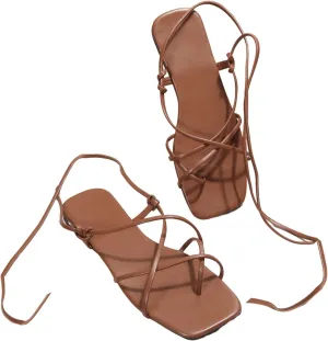 GORGLITTER Women's Summer Strappy Beach Sandals For Women 2025 Leather Lace Up Shoes