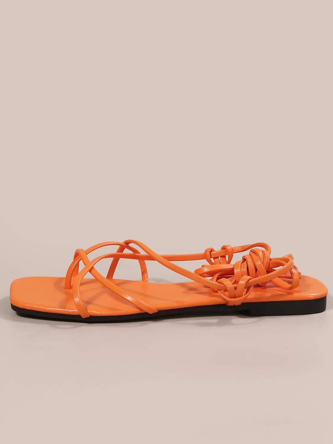 GORGLITTER Women's Summer Strappy Beach Sandals For Women 2025 Leather Lace Up Shoes