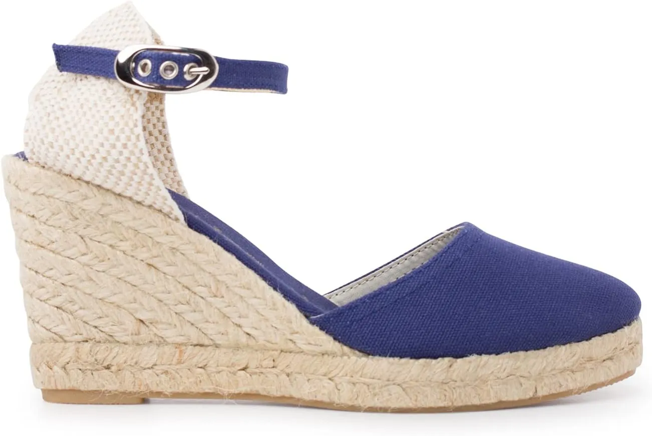 Granada Authentic Spanish Espadrille Wedge Sandals for Women - Sustainable, Eco Friendly, Vegan Shoes. Classic Style, Organic Cotton Canvas Upper, Comfy Insole, Jute Midsole, Rubber Sole. Made in Spain