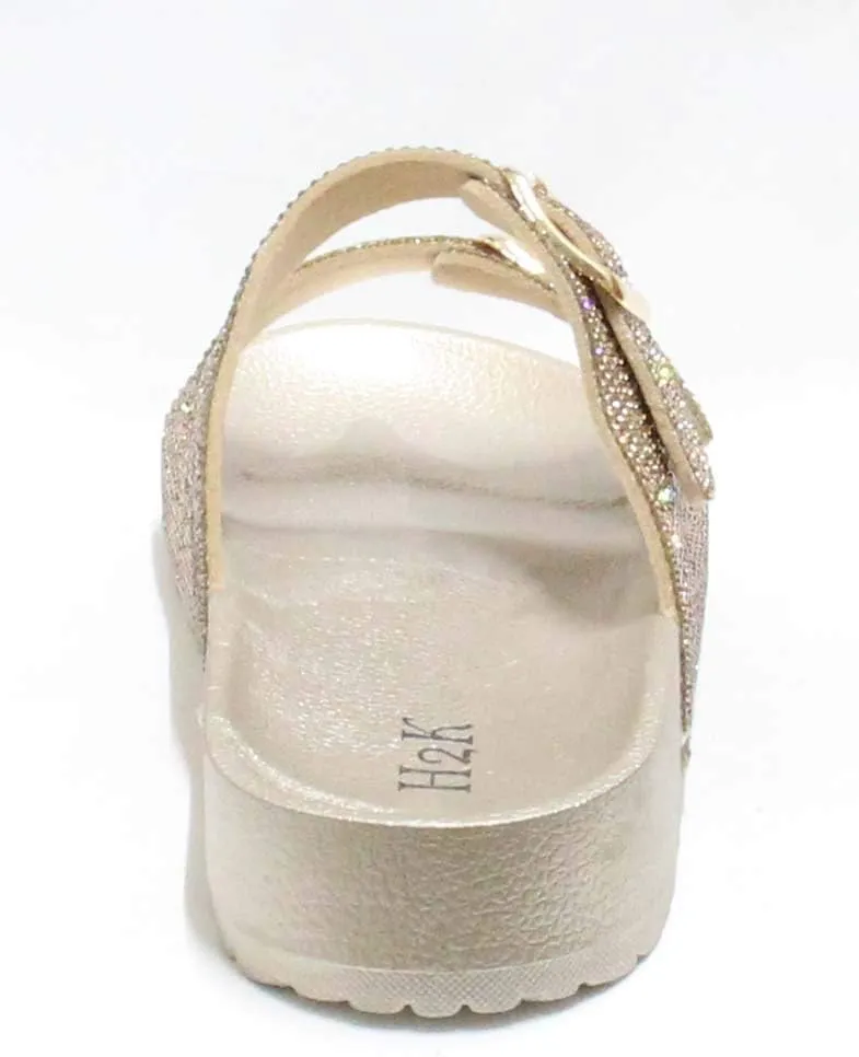 H2K Womens Glitter Double Buckle Adjustable Comfort Slip On Slides Sandals Espen