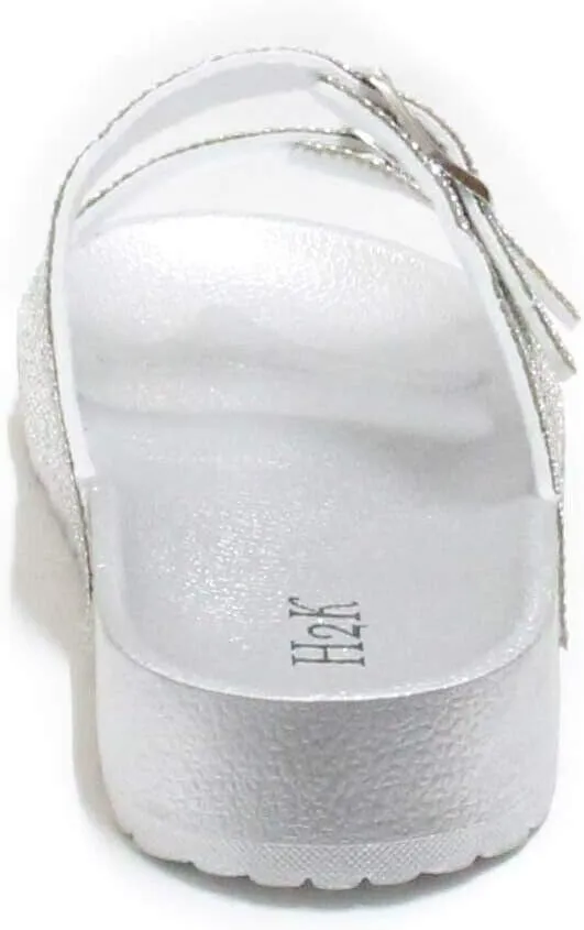 H2K Womens Glitter Double Buckle Adjustable Comfort Slip On Slides Sandals Espen