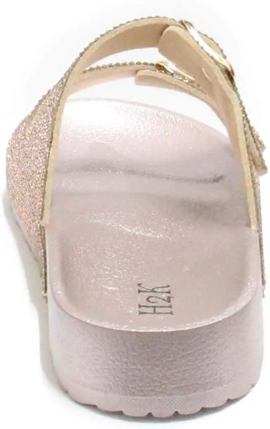 H2K Womens Glitter Double Buckle Adjustable Comfort Slip On Slides Sandals Espen