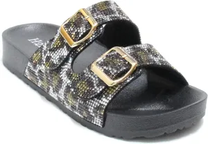 H2K Womens Glitter Double Buckle Adjustable Comfort Slip On Slides Sandals Espen