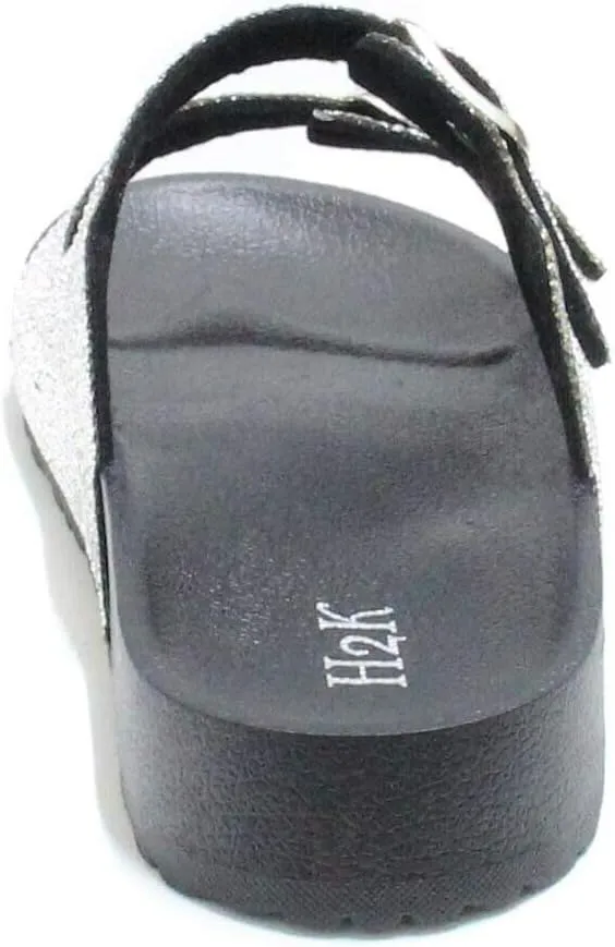 H2K Womens Glitter Double Buckle Adjustable Comfort Slip On Slides Sandals Espen