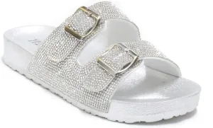 H2K Womens Glitter Double Buckle Adjustable Comfort Slip On Slides Sandals Espen