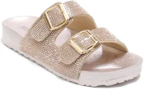 H2K Womens Glitter Double Buckle Adjustable Comfort Slip On Slides Sandals Espen