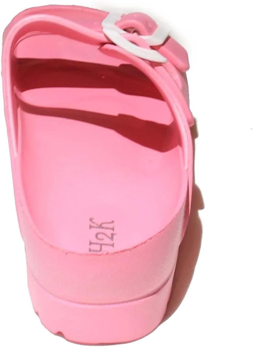 H2K Women's Lightweight Comfort Slides Adjustable Double Buckle Platform Sandals Buddy2