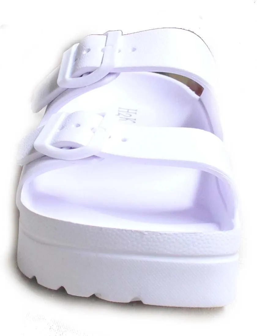 H2K Women's Lightweight Comfort Slides Adjustable Double Buckle Platform Sandals Buddy2