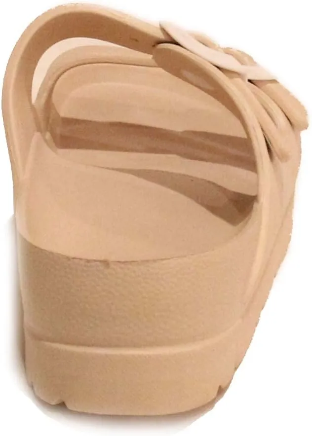H2K Women's Lightweight Comfort Slides Adjustable Double Buckle Platform Sandals Buddy2