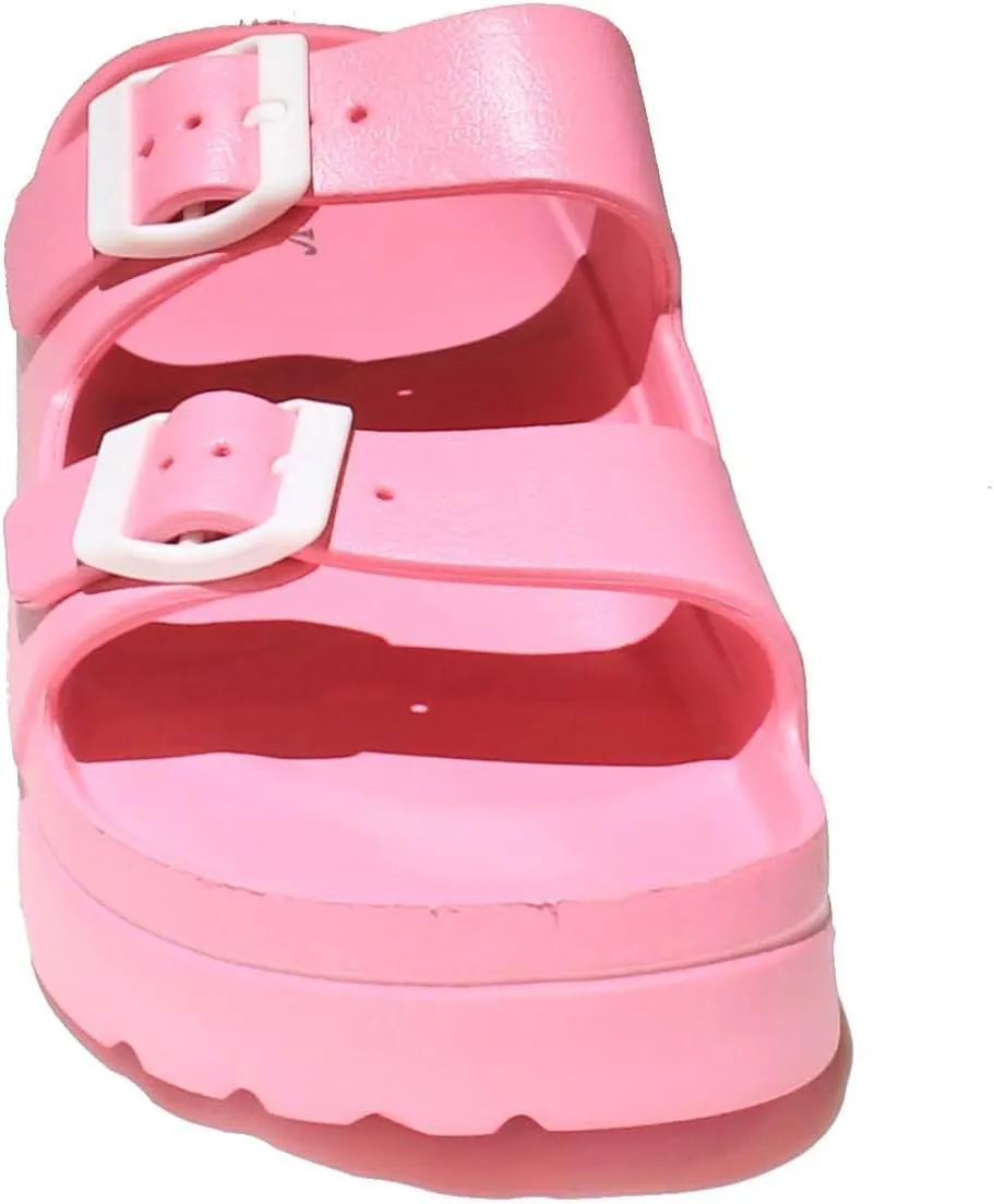 H2K Women's Lightweight Comfort Slides Adjustable Double Buckle Platform Sandals Buddy2