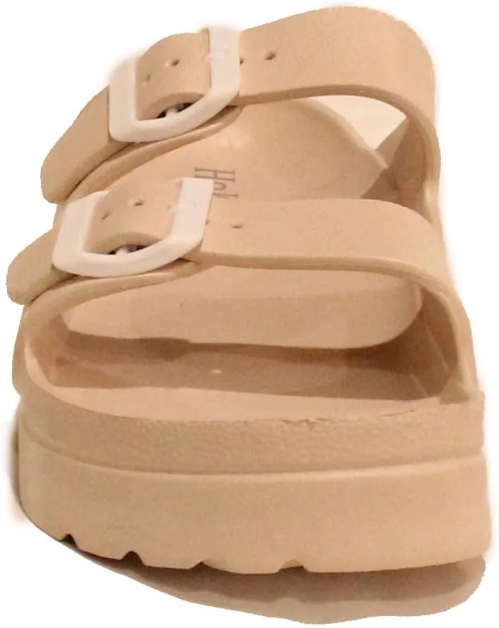 H2K Women's Lightweight Comfort Slides Adjustable Double Buckle Platform Sandals Buddy2