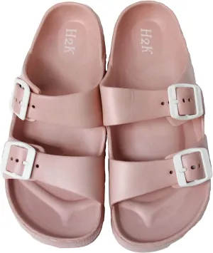 H2K Women's Lightweight Comfort Soft Slides EVA Adjustable Double Buckle Flat Sandals Buddy