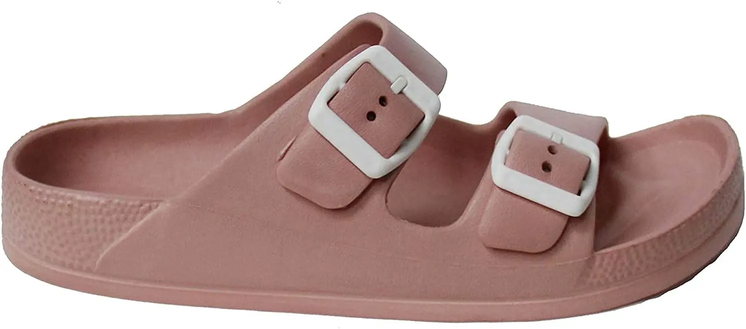 H2K Women's Lightweight Comfort Soft Slides EVA Adjustable Double Buckle Flat Sandals Buddy