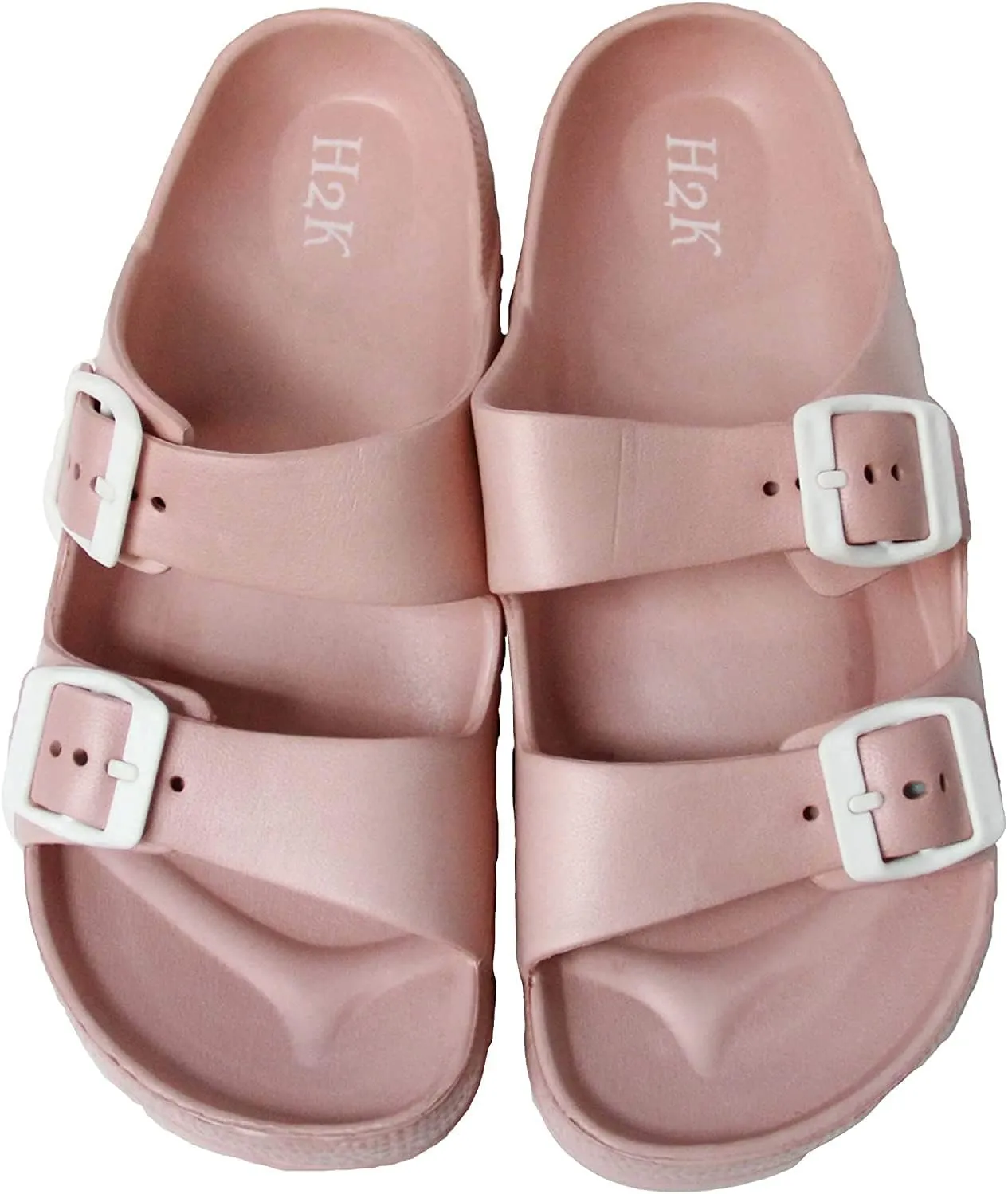 H2K Women's Lightweight Comfort Soft Slides EVA Adjustable Double Buckle Flat Sandals Buddy