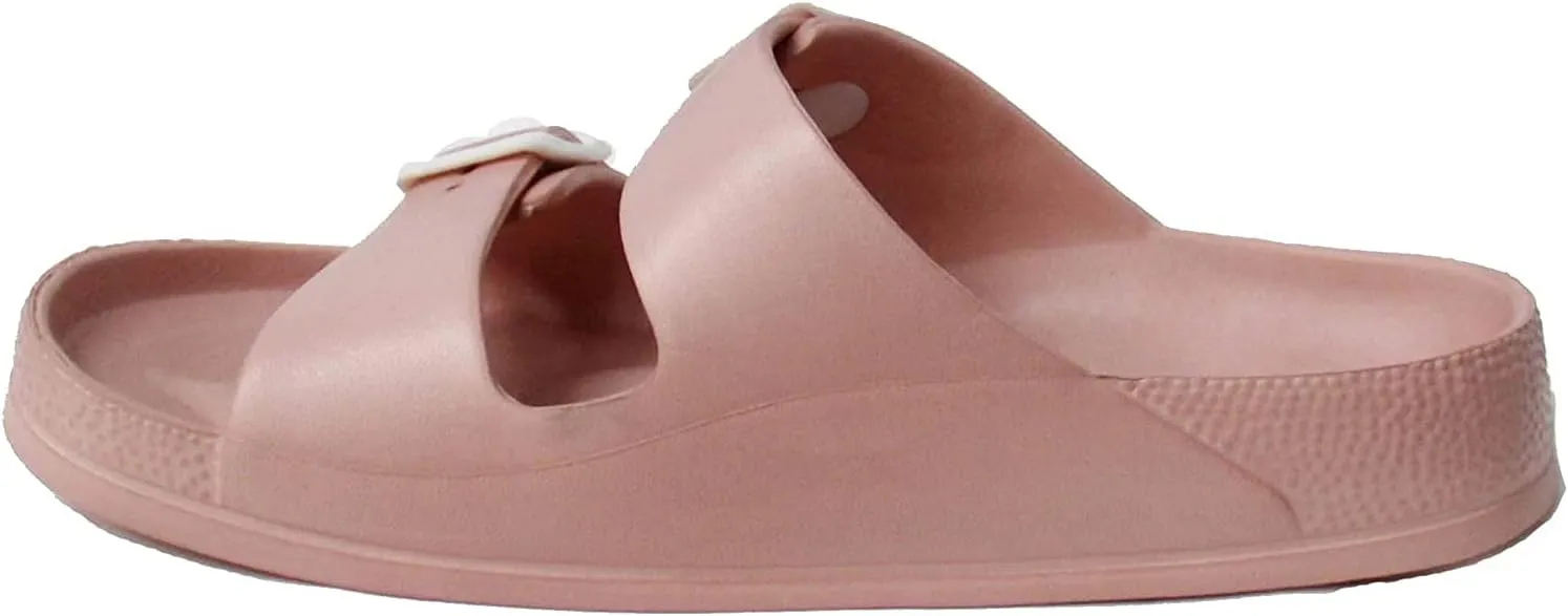 H2K Women's Lightweight Comfort Soft Slides EVA Adjustable Double Buckle Flat Sandals Buddy