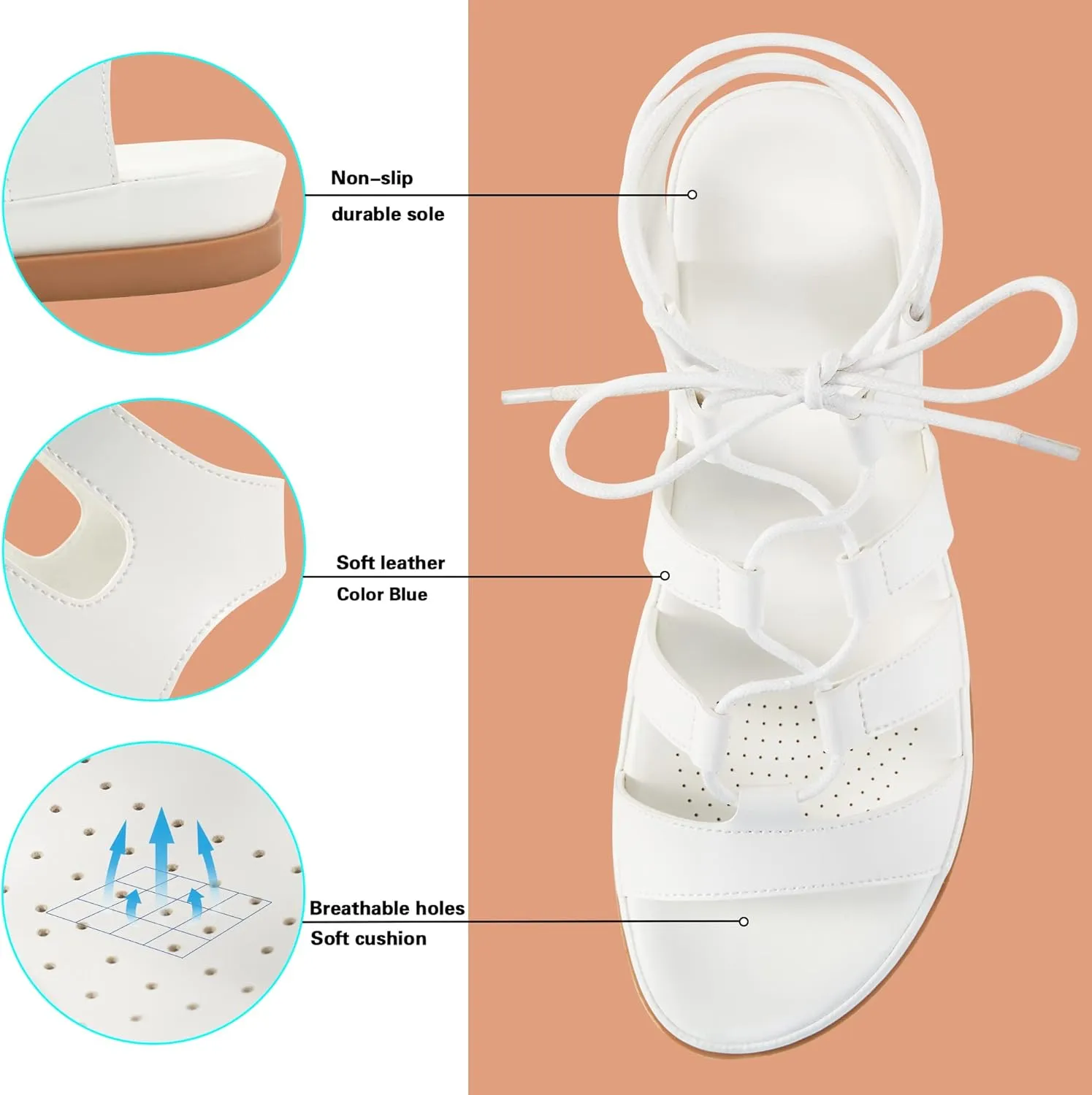 HARENCE Sandals for Women Summer Flats: Comfortable Cross Strap Gladiator Flat Shoes Casual Dressy Non Slip Beach Sandals
