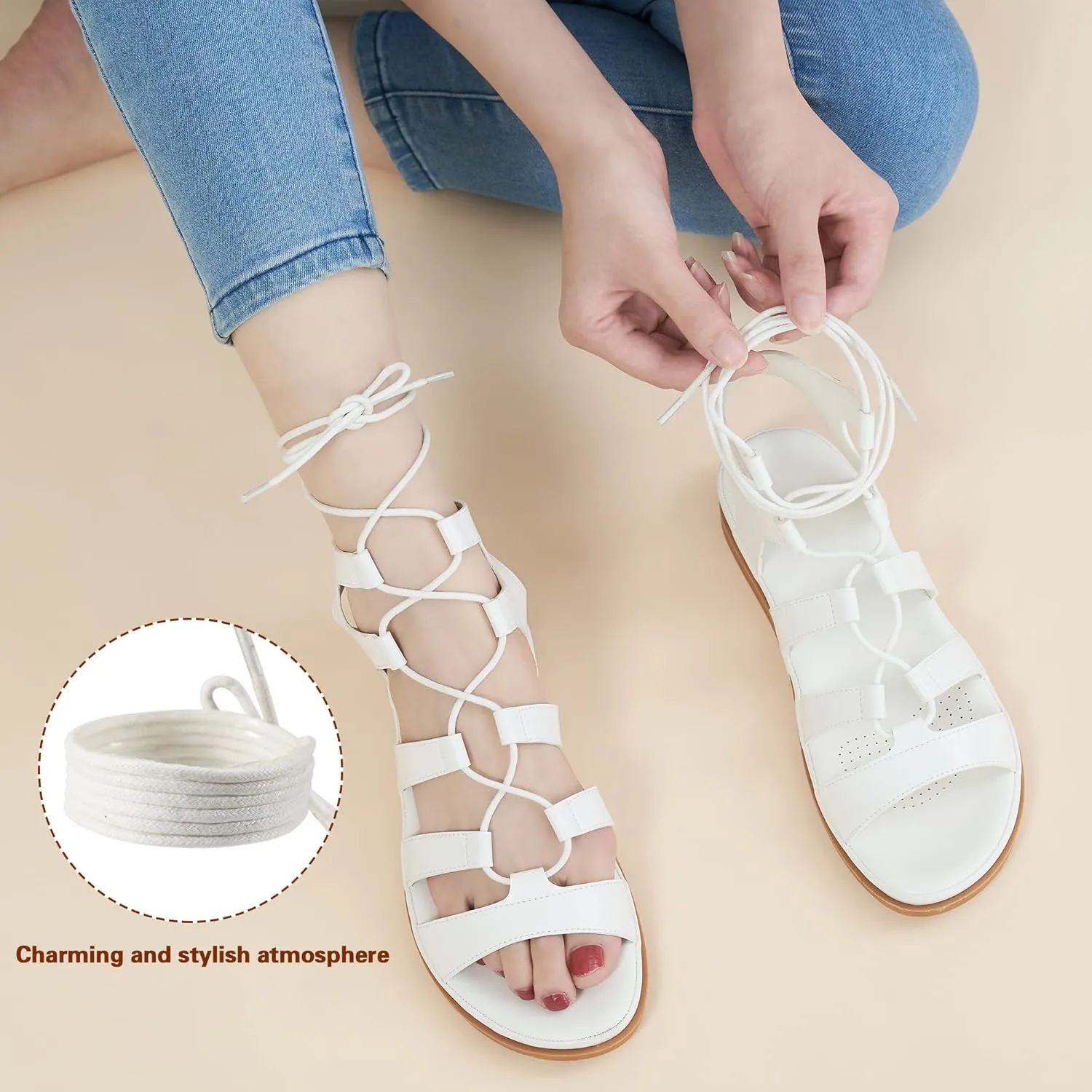 HARENCE Sandals for Women Summer Flats: Comfortable Cross Strap Gladiator Flat Shoes Casual Dressy Non Slip Beach Sandals