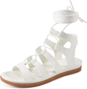 HARENCE Sandals for Women Summer Flats: Comfortable Cross Strap Gladiator Flat Shoes Casual Dressy Non Slip Beach Sandals
