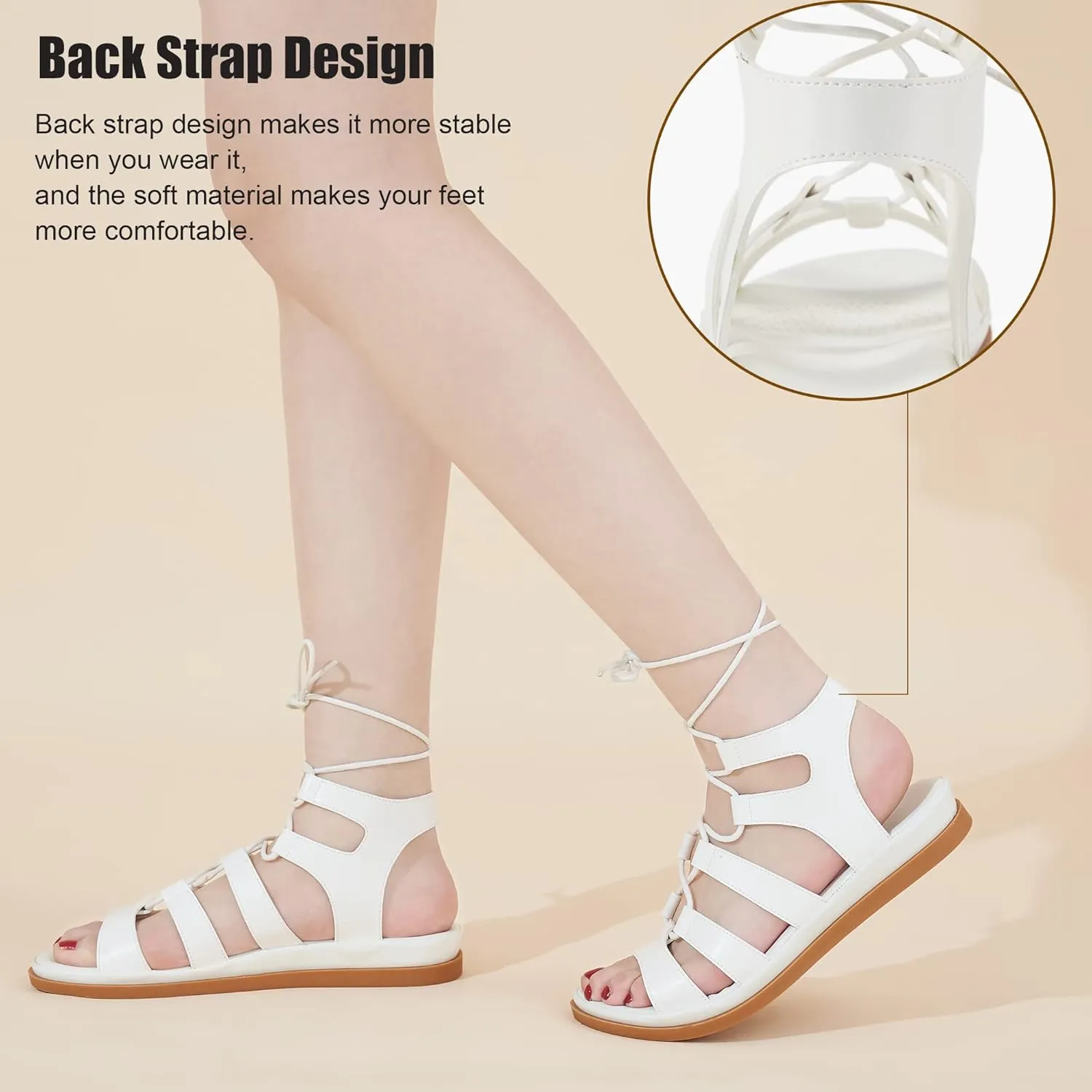 HARENCE Sandals for Women Summer Flats: Comfortable Cross Strap Gladiator Flat Shoes Casual Dressy Non Slip Beach Sandals