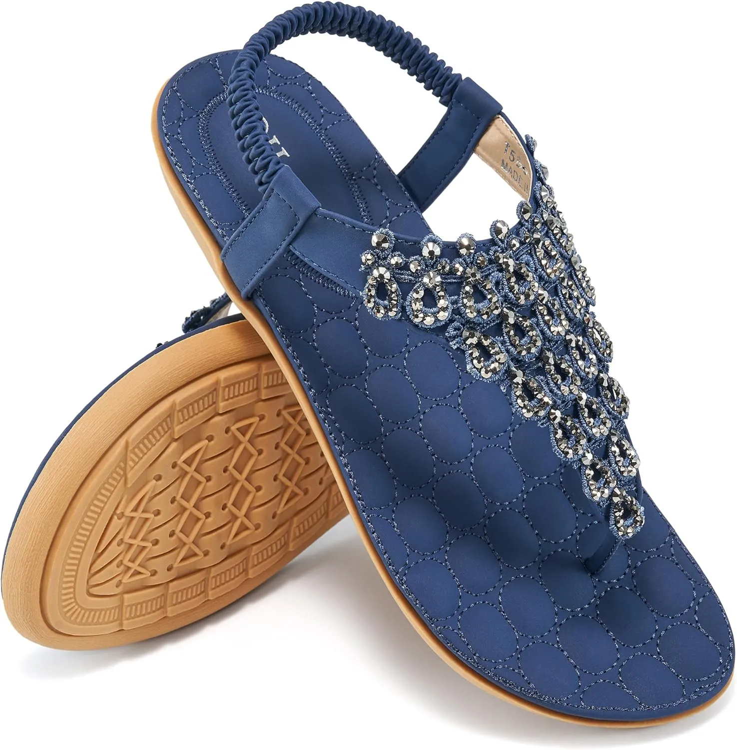 HARENCE Womens Summer Flats Sandals: Casual Bohemian Dressy Thong Flat Shoes Comfortable Slip on Elastic Ankle Strap Beach Sandal