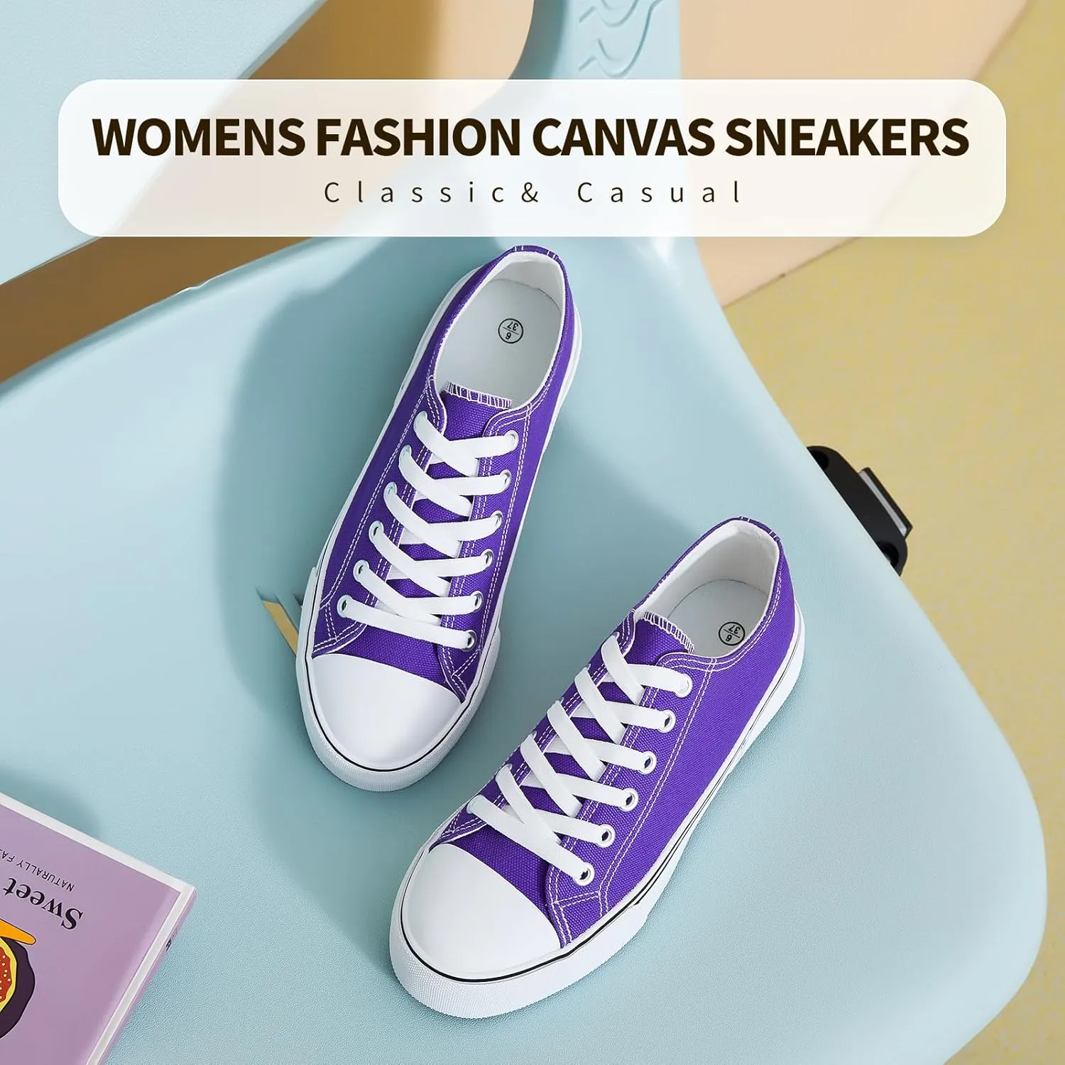 hash bubbie White Sneakers for Women Low Top Canvas Shoes Womens Canvas Sneakers Women's Fashion Sneakers Slip on Casual Tennis Shoes