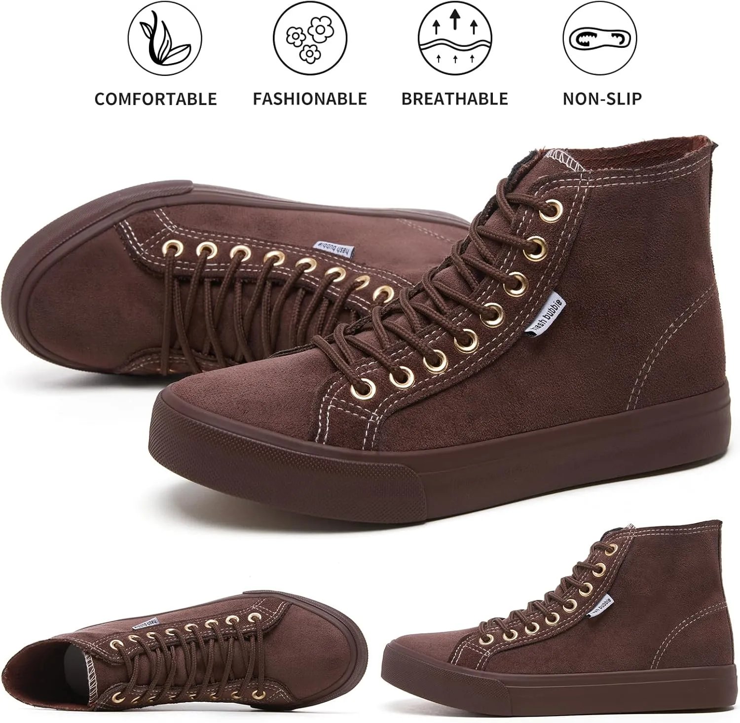 hash bubbie Women's High Top Sneakers Lace up Fashion Sneakers Suede High Tops Shoes Tennis Shoes