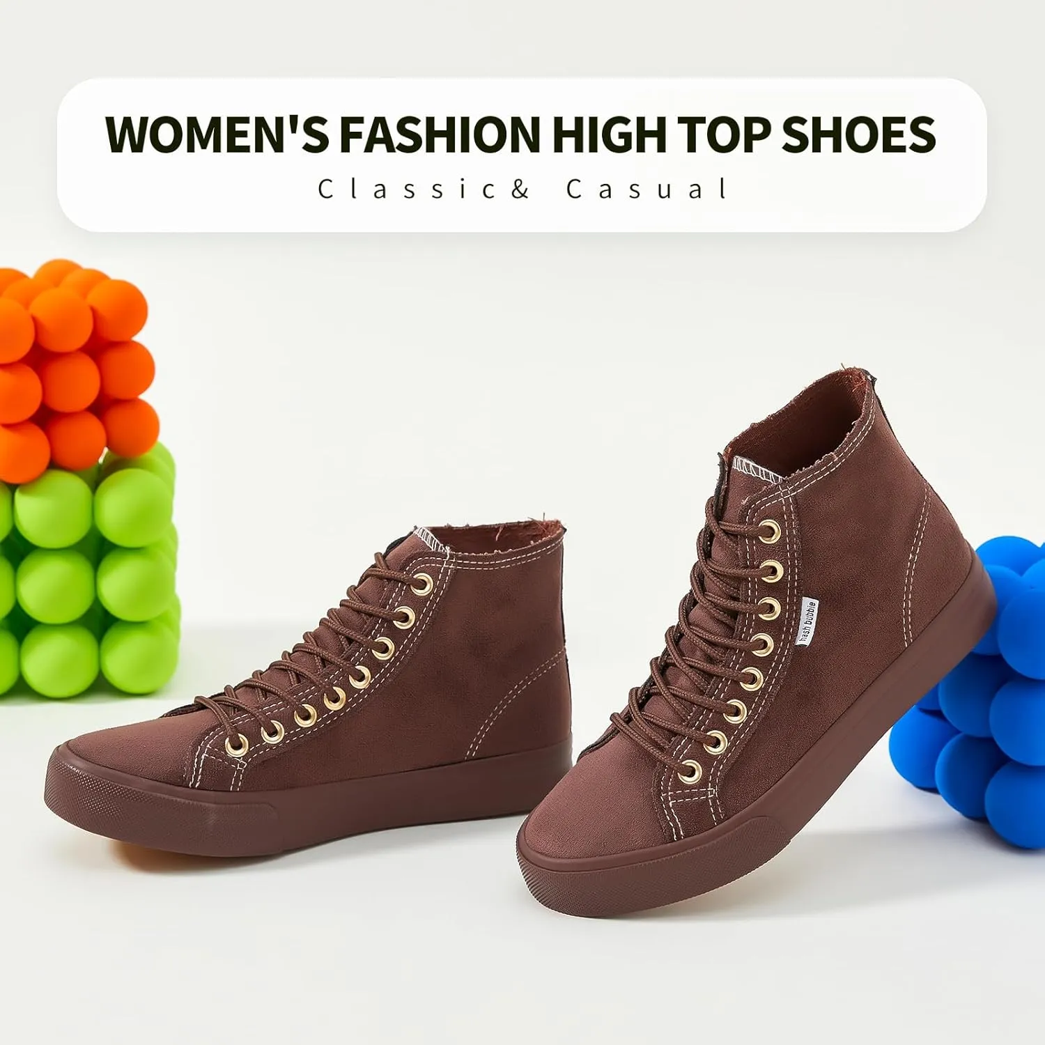 hash bubbie Women's High Top Sneakers Lace up Fashion Sneakers Suede High Tops Shoes Tennis Shoes