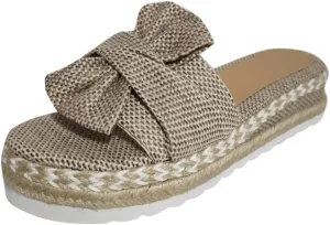 Hbeylia Espadrilles Bowknot Flat Sandals For Women Slip-On Open Toe Platform Wedge Flip Flops Slippers Summer Casual Shoes Beach Boho Traval Vacation Indoor Outdoor Slides