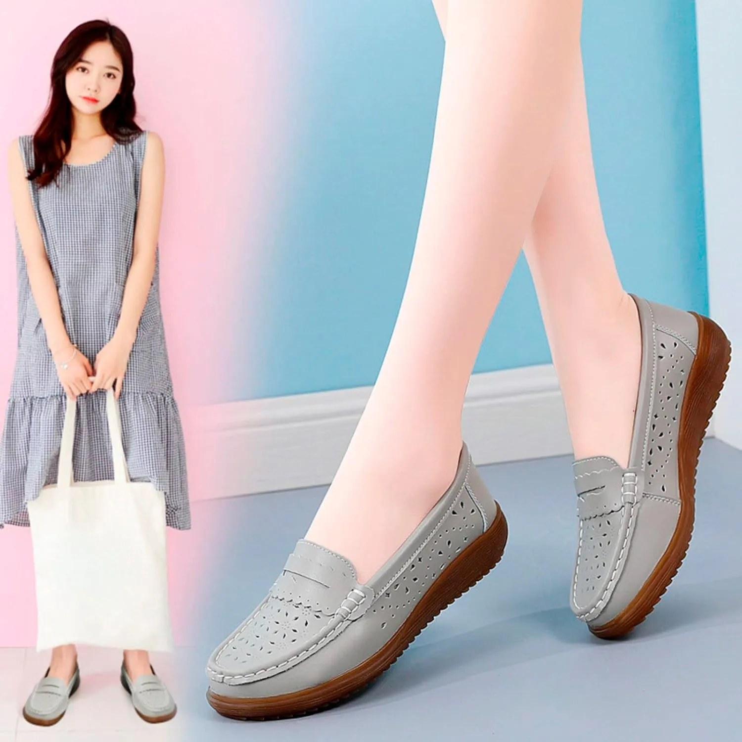 Hbeylia Retro Slip On Loafers for Women Ladies Fashion Casual Chunky Button Breathable Cloth Dressy Shoes Oxford Comfort Ballet Flats Dress Shoes for Work Nurse