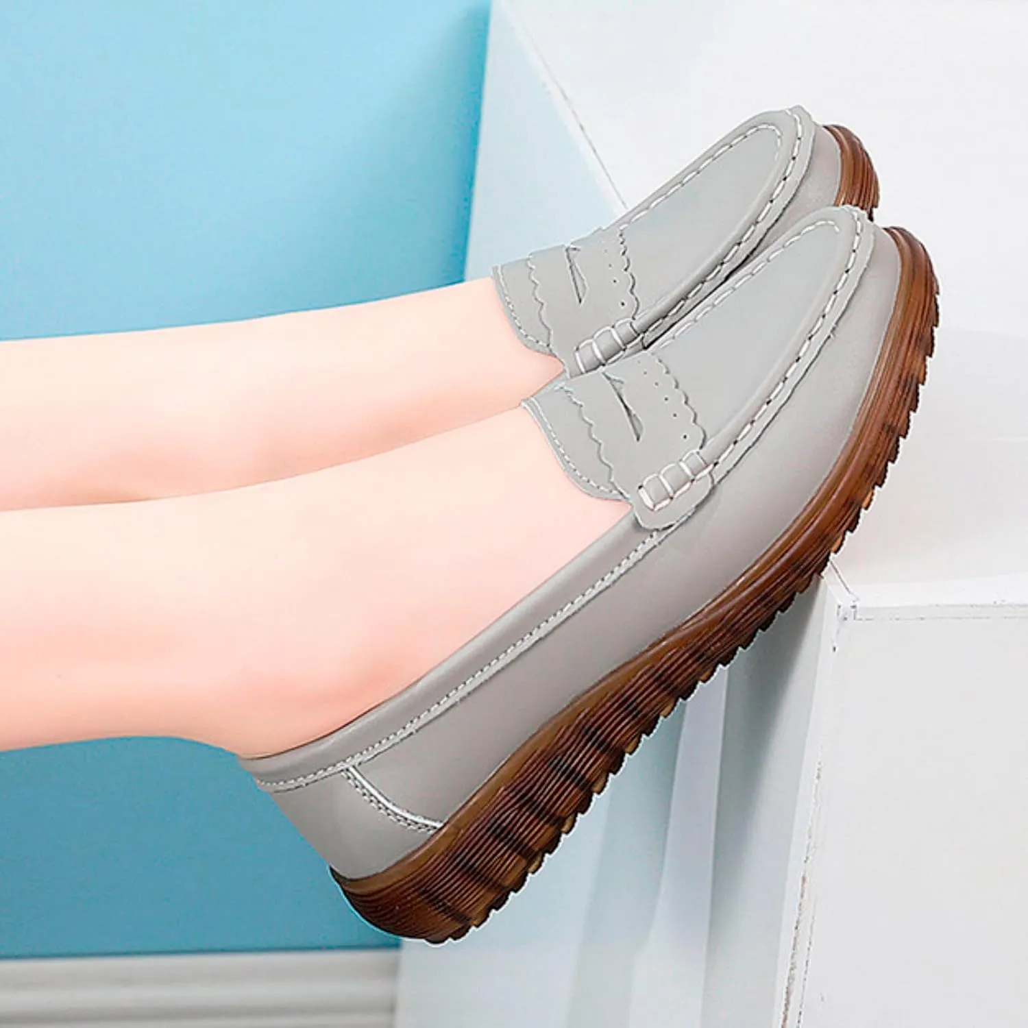 Hbeylia Retro Slip On Loafers for Women Ladies Fashion Casual Chunky Button Breathable Cloth Dressy Shoes Oxford Comfort Ballet Flats Dress Shoes for Work Nurse