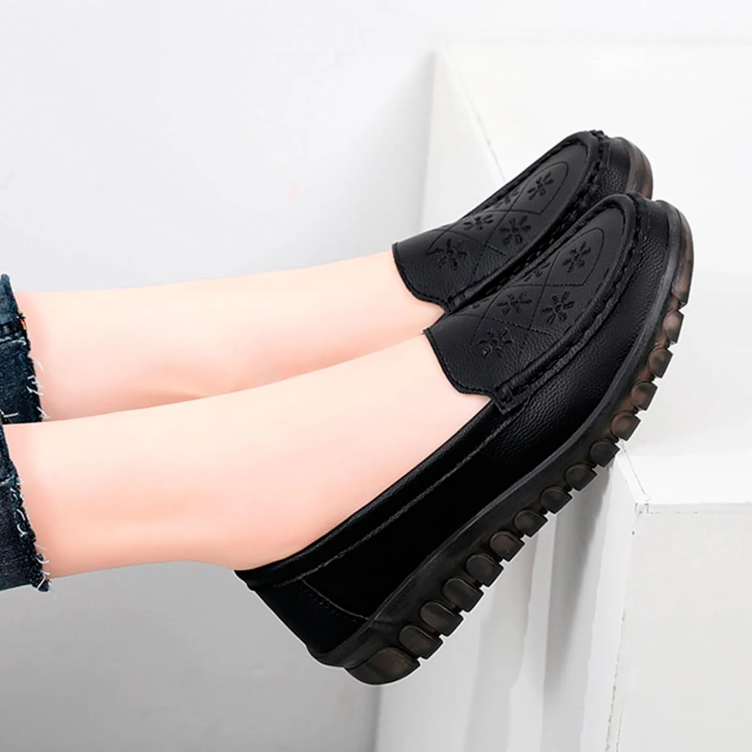 Hbeylia Retro Slip On Loafers for Women Ladies Fashion Casual Chunky Button Breathable Cloth Dressy Shoes Oxford Comfort Ballet Flats Dress Shoes for Work Nurse