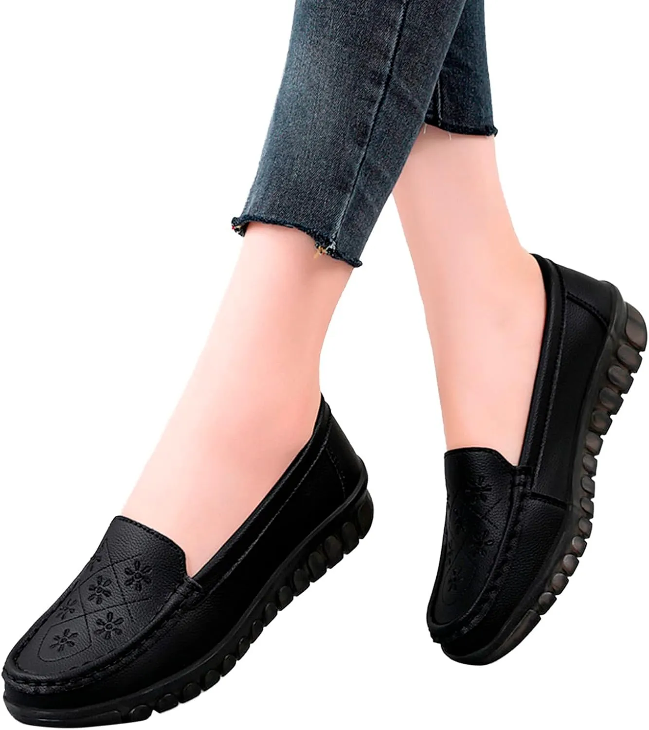 Hbeylia Retro Slip On Loafers for Women Ladies Fashion Casual Chunky Button Breathable Cloth Dressy Shoes Oxford Comfort Ballet Flats Dress Shoes for Work Nurse