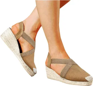 Hbeylia Wedge Platform Espadrille Ballet Flats for Women Ladies Fashion Casual Closed Toe Cross Ankle Strap Slingback Chunky High Heels Dress Sandals Slip On Loafers Autumn Summer Walking Shoes