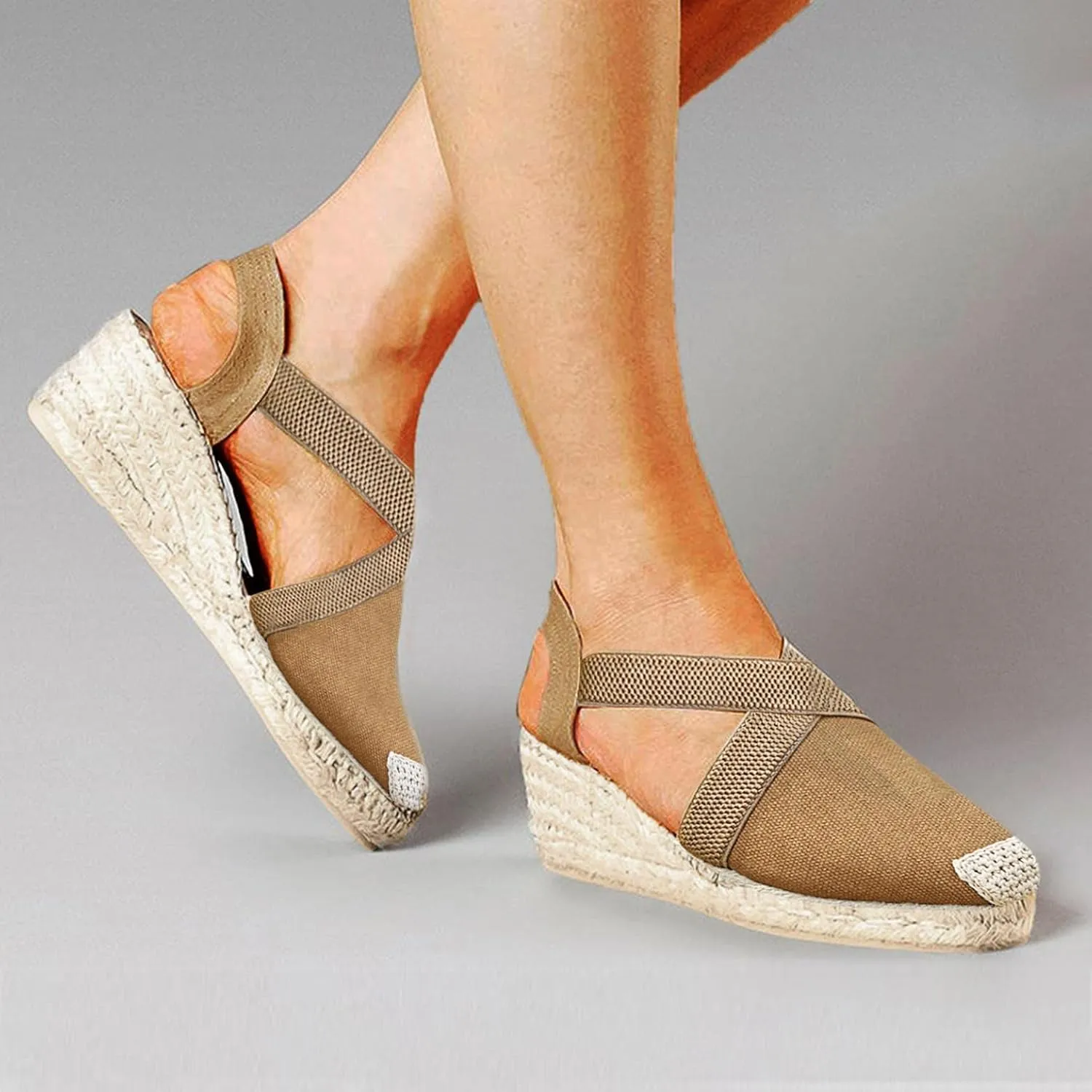 Hbeylia Wedge Platform Espadrille Ballet Flats for Women Ladies Fashion Casual Closed Toe Cross Ankle Strap Slingback Chunky High Heels Dress Sandals Slip On Loafers Autumn Summer Walking Shoes