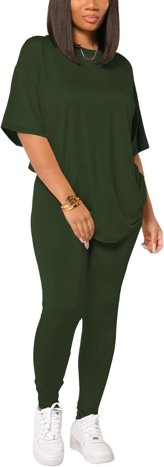 HBQ Women 2 Piece Outfits Summer Sweatsuits Drop Shoulder Tracksuits Biker Short Workout Jogger Sets