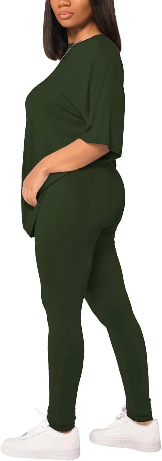 HBQ Women 2 Piece Outfits Summer Sweatsuits Drop Shoulder Tracksuits Biker Short Workout Jogger Sets