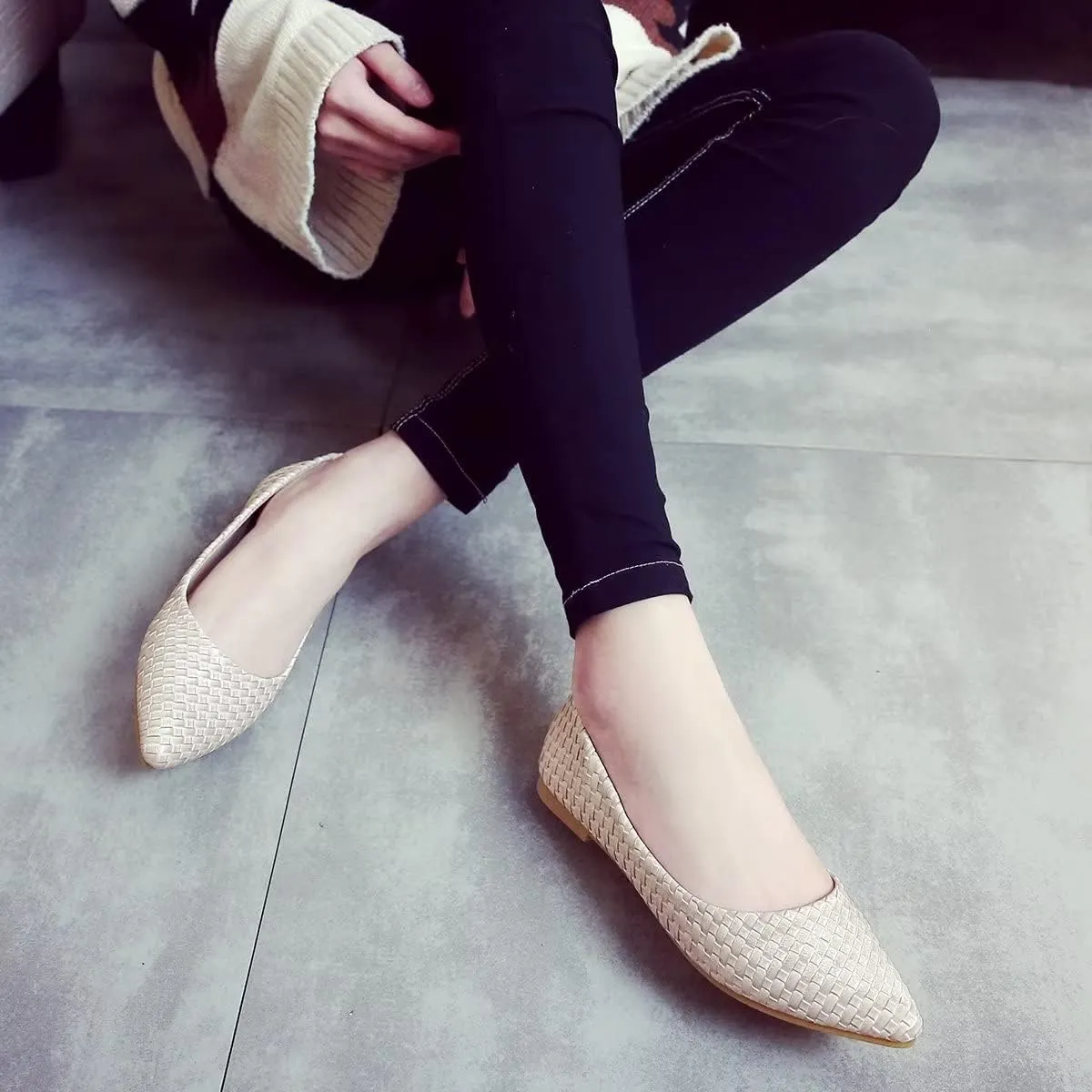 Hee grand Classic Weave Pointed Toe Ballet Flats for Women Comfort Light Weight Loafers Slip-On Work Flats Elegant Dress Shoes
