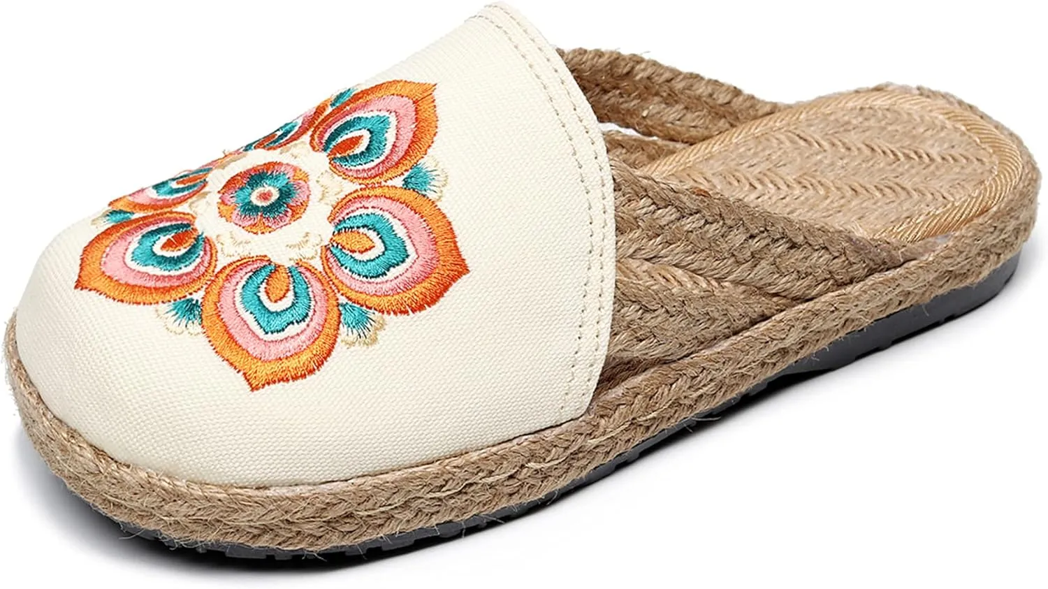 Hee grand Women's Embroidered Espadrilles Slip On Mule Slippers Ethnic Style Cotton and Linen Flats Retro Chinese Style