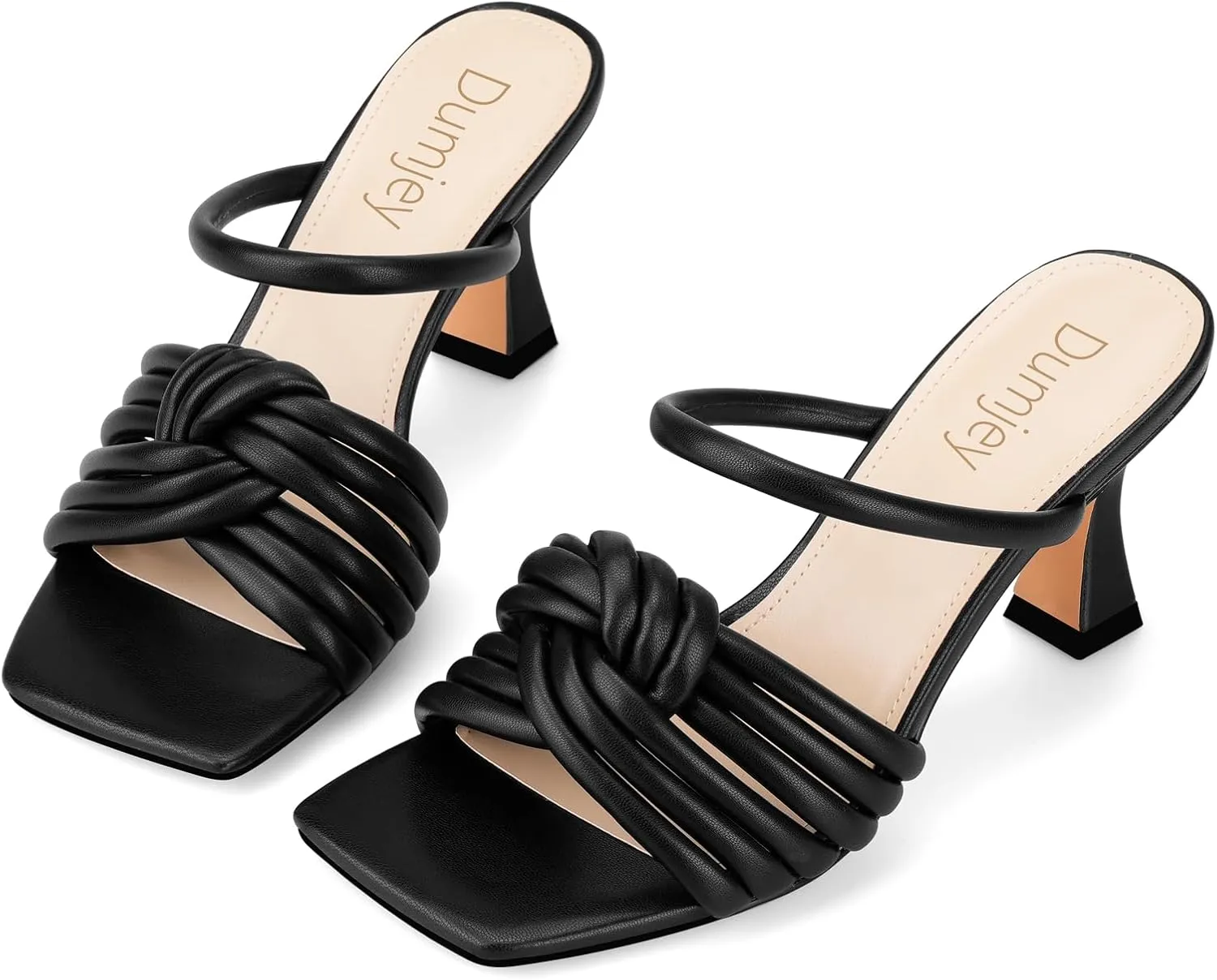 Heels, Mule Heels for Women with Straps Knot, Square Open Toe Slip on Party Wedding Dress Slide Sandals