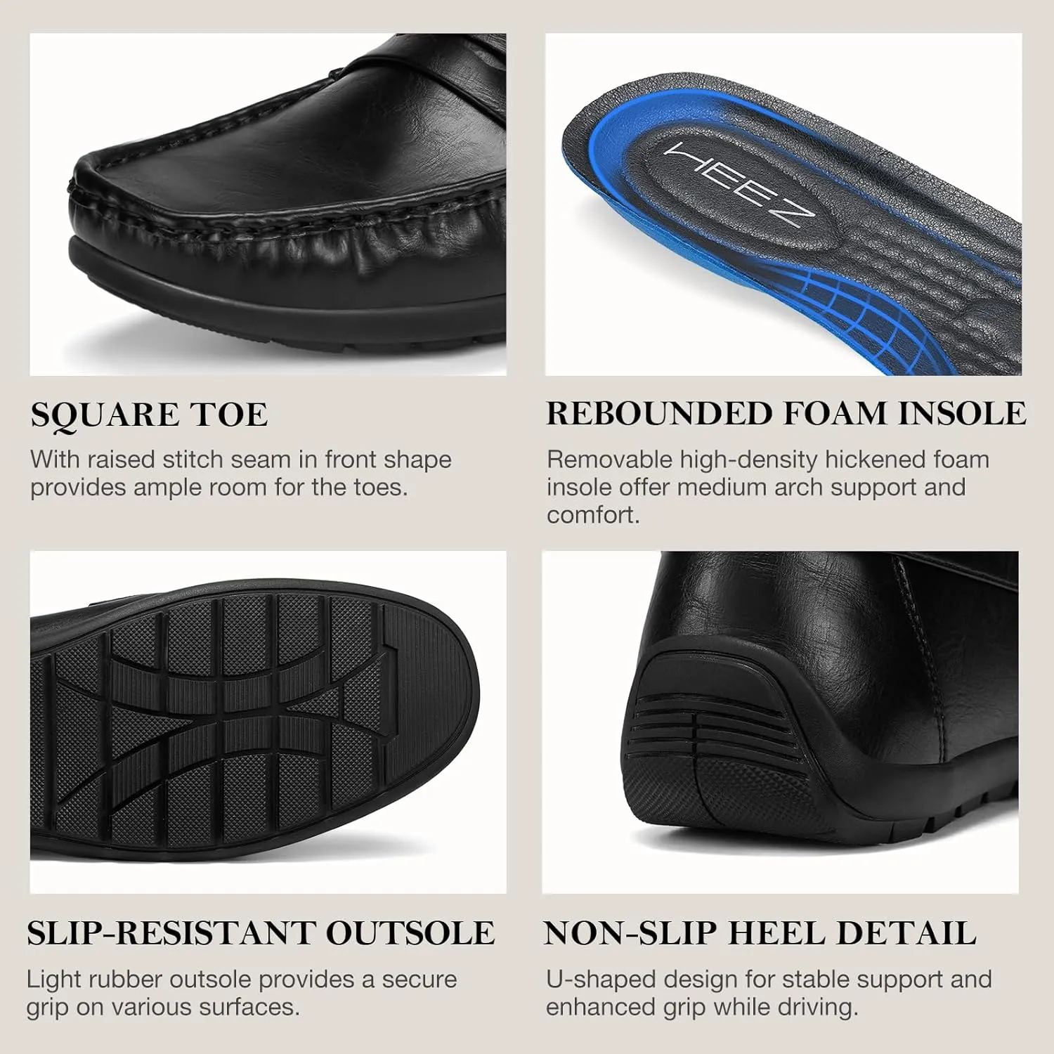 HEEZ Men's Loafers Slip On Dress Shoes Penny Loafers Leather Casual Driving Boat Shoes for Men