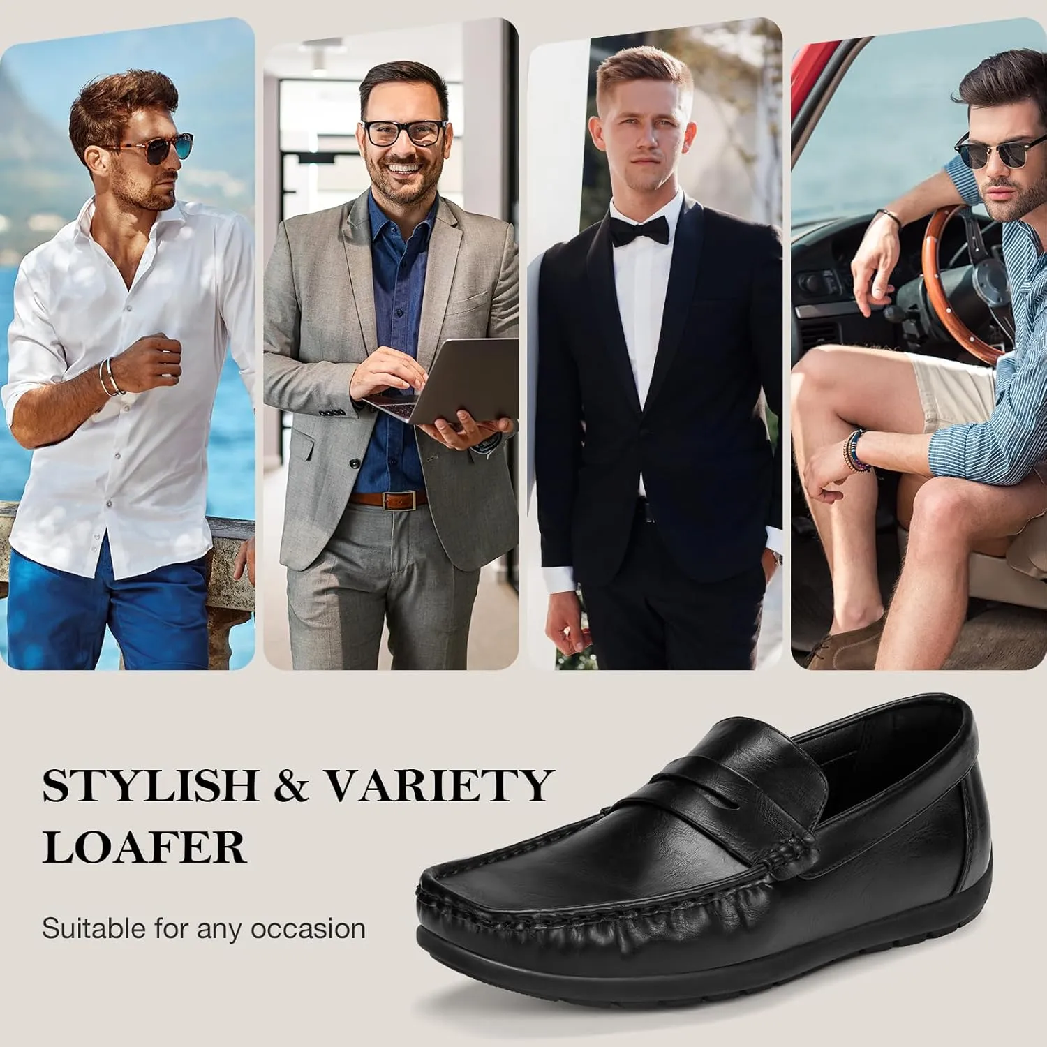 HEEZ Men's Loafers Slip On Dress Shoes Penny Loafers Leather Casual Driving Boat Shoes for Men