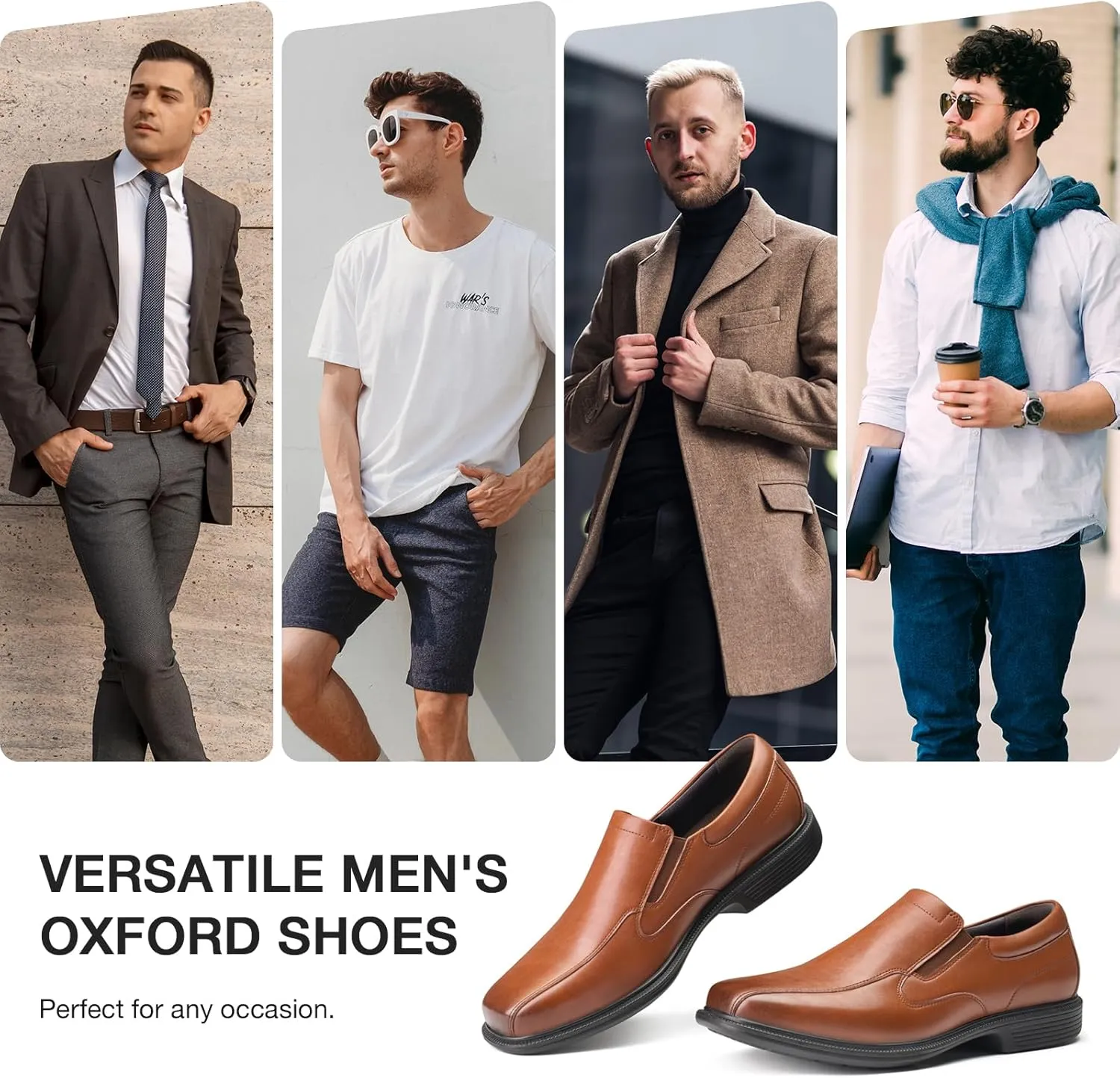 HEEZ Mens Loafers, Split Leather Oxford Dress Shoes for Men, Formal Casual Business Shoes