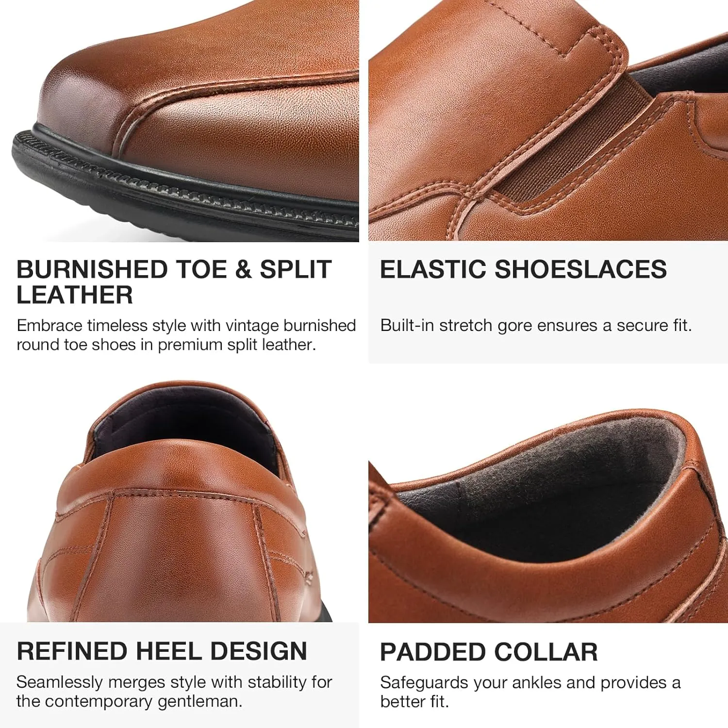 HEEZ Mens Loafers, Split Leather Oxford Dress Shoes for Men, Formal Casual Business Shoes
