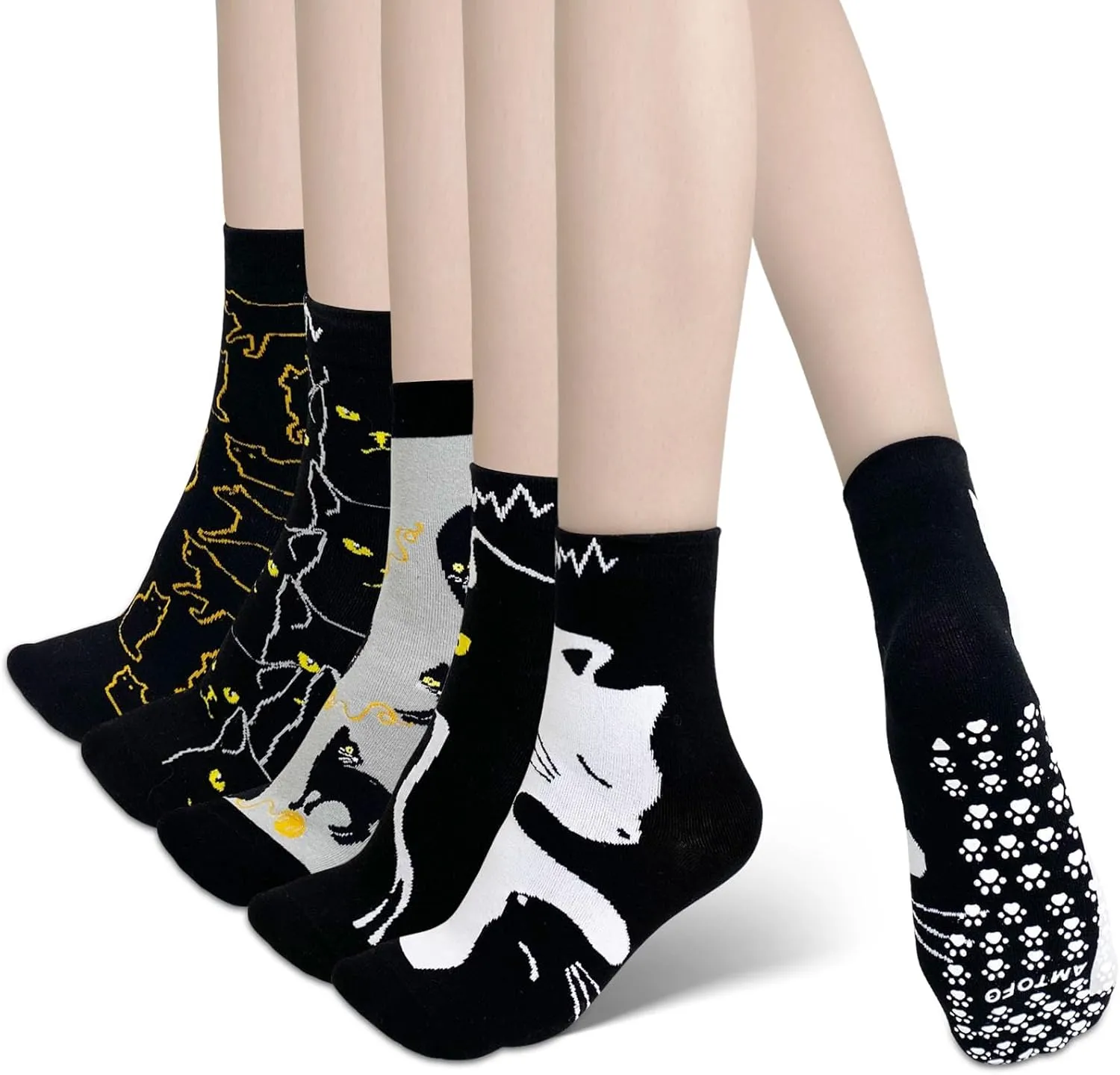Hellomamma Grip Socks for Women - Non Slip Yoga & Ballet Workout Socks with Animal Pattern