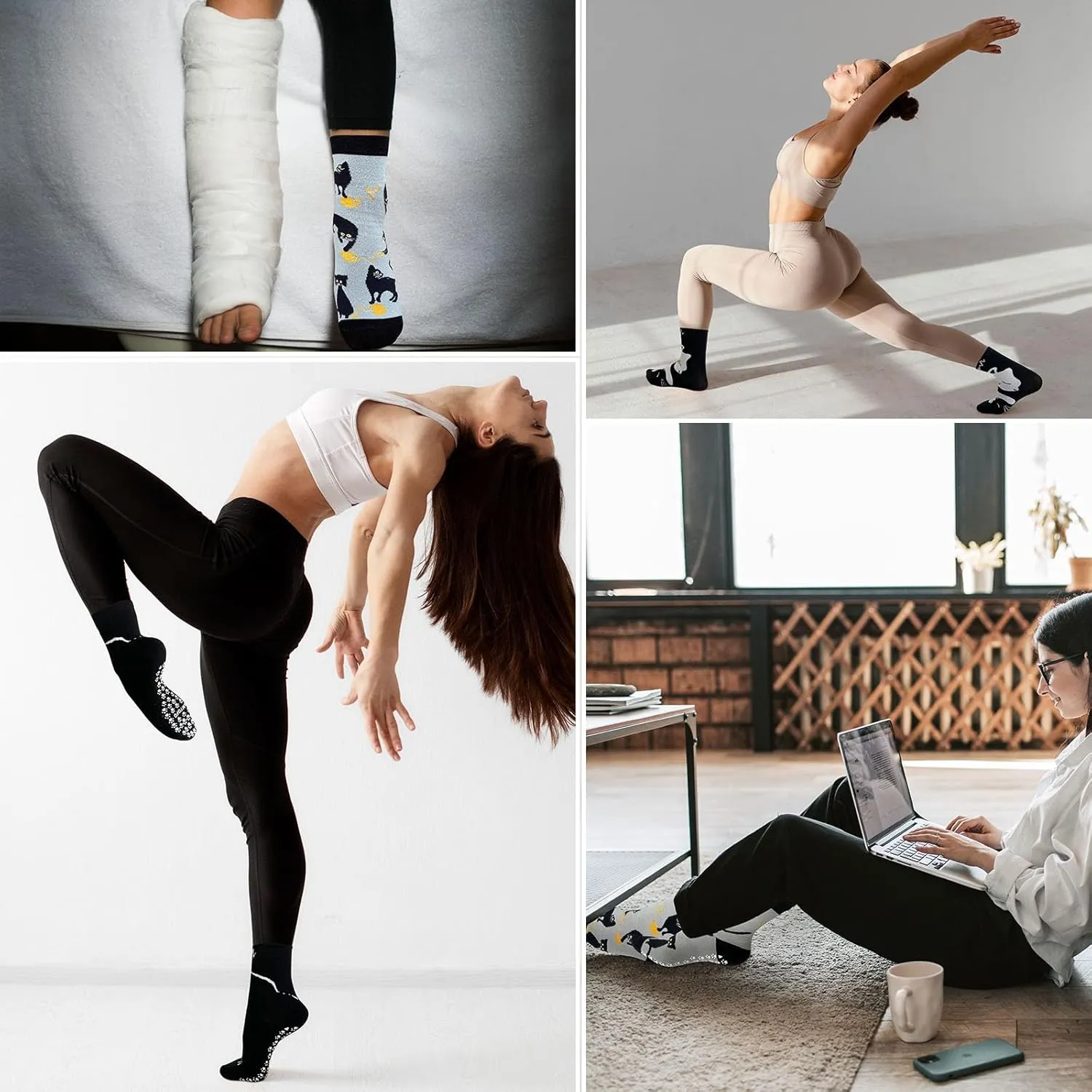 Hellomamma Grip Socks for Women - Non Slip Yoga & Ballet Workout Socks with Animal Pattern