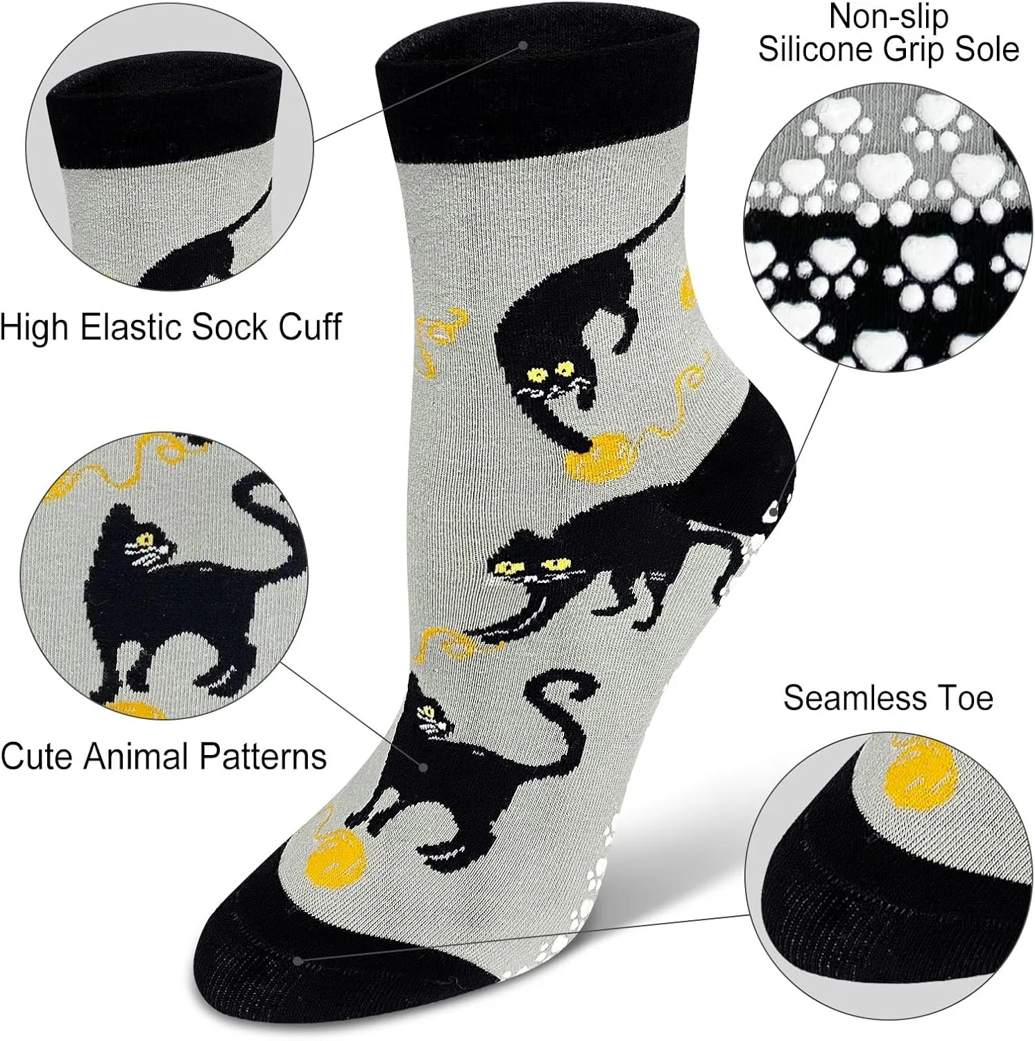 Hellomamma Grip Socks for Women - Non Slip Yoga & Ballet Workout Socks with Animal Pattern
