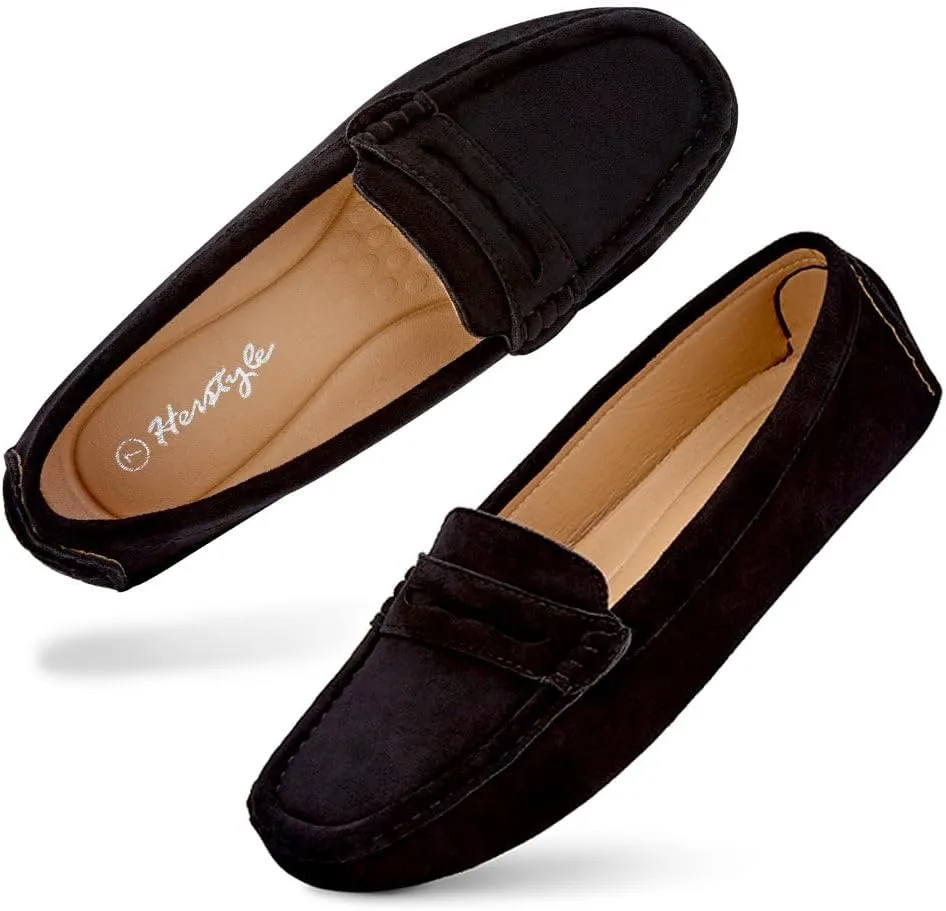 Herstyle Women's Penny Loafers, Slip On Flats for Business & Work, Comfortable Driving Moccasins with Cushioned Footbed, Lightweight Dressy Shoes for Women (Trendy 2025)