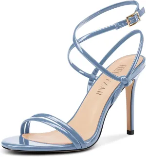 HEUIVZAR Womens Strappy Lace-up Stiletto High Heel Sandals Open Toe Ankle Strap Slingback Party Sexy Dress Shoes Patent Leather 3.9 Inches Heels