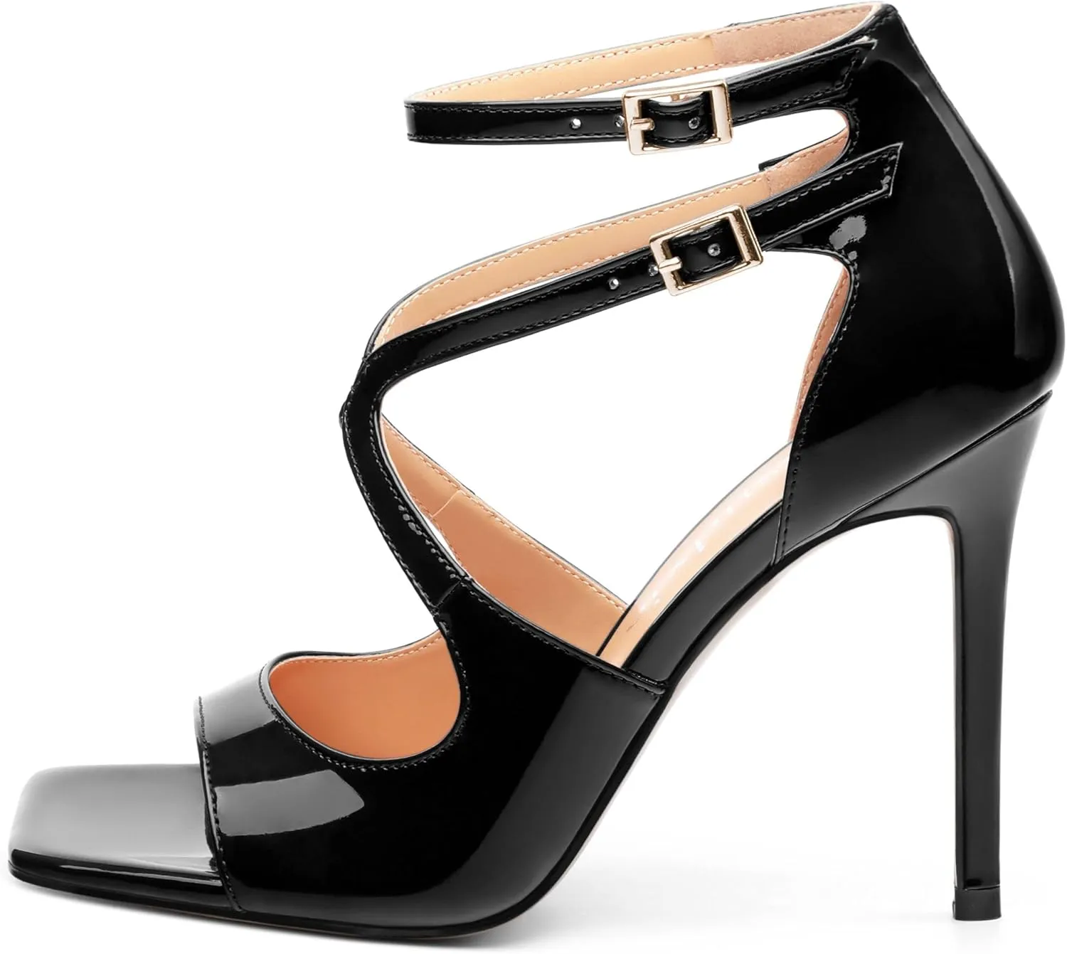 High Heels for Women, Women's Stiletto Heels Cross Strappy Square Open Toe Sexy Sandals Ankle Strap Buckle High Heels Fashion Dress Prom Sandals