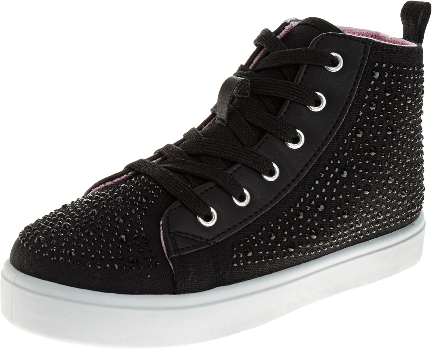 Hightop Sneakers Sparkly Glitter Lace Up Non Slip - Kids Casual Fashion High Top Shoes (Sizes: 11-13 Little Kid / 1-4 Big Kid)